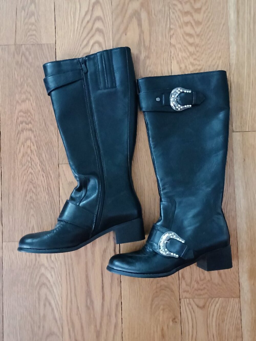 Black Roper Boots with Rhinestone Buckles - Picture 2 of 9